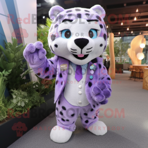 Lavender Leopard mascot costume character dressed with a Blazer and Mittens