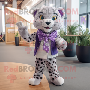 Lavender Leopard mascot costume character dressed with a Blazer and Mittens