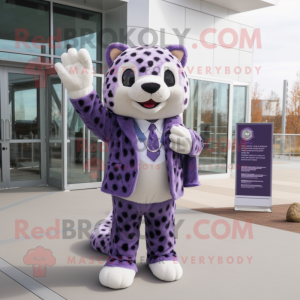 Lavender Leopard mascot costume character dressed with a Blazer and Mittens