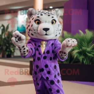 Lavender Leopard mascot costume character dressed with a Blazer and Mittens