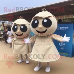 Cream Petanque Ball mascot costume character dressed with a Bikini and Messenger bags