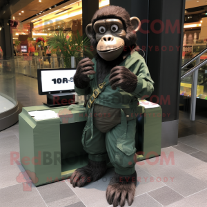 Forest Green Chimpanzee mascot costume character dressed with a Cargo Pants and Digital watches