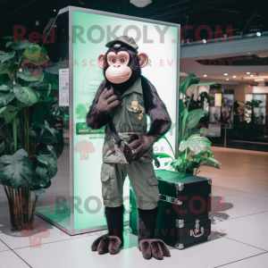 Forest Green Chimpanzee mascot costume character dressed with a Cargo Pants and Digital watches