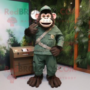 Forest Green Chimpanzee mascot costume character dressed with a Cargo Pants and Digital watches