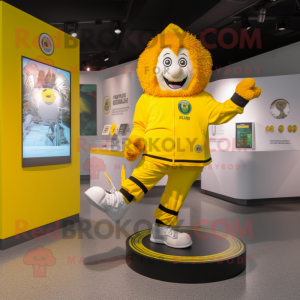 Yellow Irish Dancing Shoes mascot costume character dressed with a Hoodie and Watches
