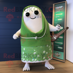 Green Ermine mascot costume character dressed with a Board Shorts and Shawl pins
