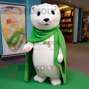 Green Ermine mascot costume character dressed with a Board Shorts and Shawl pins