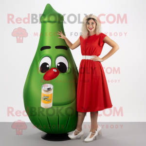 Olive Bottle Of Ketchup mascot costume character dressed with a A-Line Skirt and Handbags