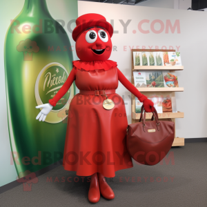 Olive Bottle Of Ketchup mascot costume character dressed with a A-Line Skirt and Handbags