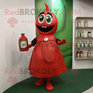 Olive Bottle Of Ketchup mascot costume character dressed with a A-Line Skirt and Handbags