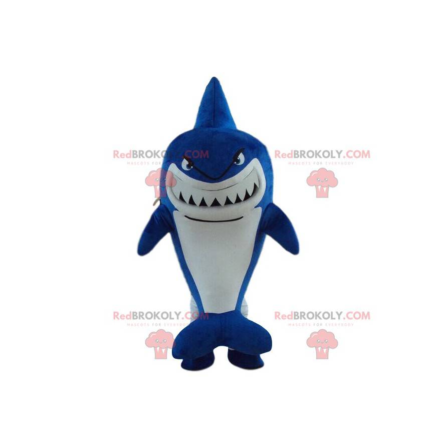 Mascote de tubarão azul, fantasia de tubarão, disfarce do mar -