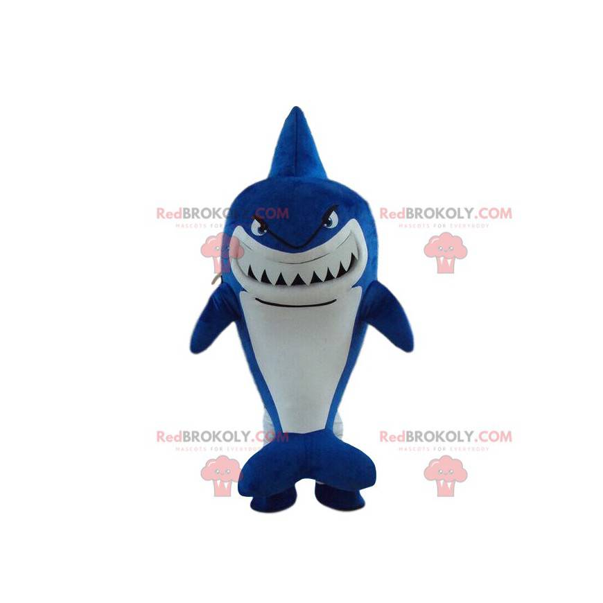 Mascotte de requin bleu, costume de requin, déguisement de la