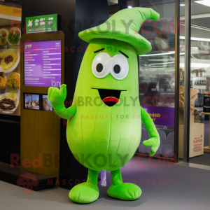 Lime Green Eggplant mascot costume character dressed with a T-Shirt and Berets