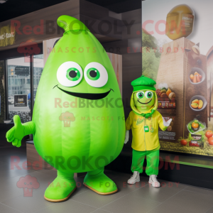 Lime Green Eggplant mascot costume character dressed with a T-Shirt and Berets