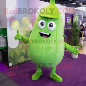 Lime Green Eggplant mascot costume character dressed with a T-Shirt and Berets