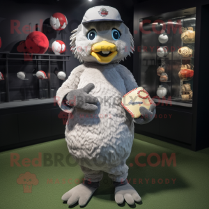 Silver Hens mascot costume character dressed with a Baseball Tee and Clutch bags