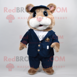 Navy Hamster mascot costume character dressed with a Corduroy Pants and Eyeglasses