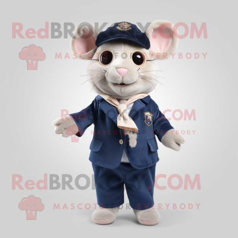 Navy Hamster mascot costume character dressed with a Corduroy Pants and Eyeglasses