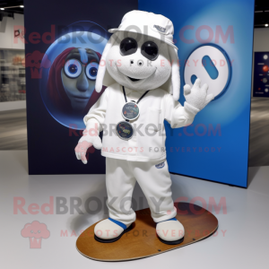 White Skateboard mascot costume character dressed with a Coat and Pocket squares