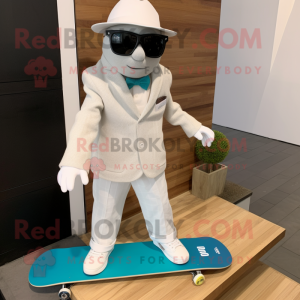 White Skateboard mascot costume character dressed with a Coat and Pocket squares