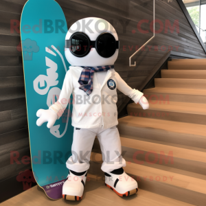 White Skateboard mascot costume character dressed with a Coat and Pocket squares