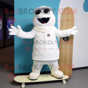 White Skateboard mascot costume character dressed with a Coat and Pocket squares