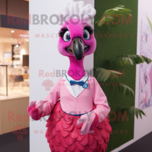 Pink Peacock mascot costume character dressed with a Blouse and Pocket squares