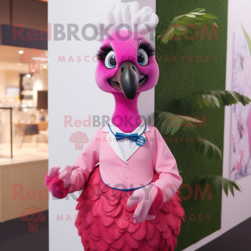Pink Peacock mascot costume character dressed with a Blouse and Pocket squares Pink Peacock mascot costume character dressed with a Blouse and Pocket squares