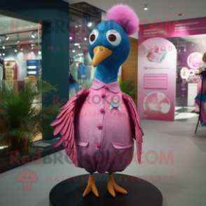 Pink Peacock mascot costume character dressed with a Blouse and Pocket squares