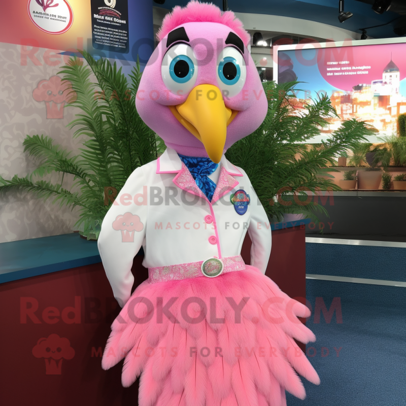 Pink Peacock mascot costume character dressed with a Blouse and Pocket squares