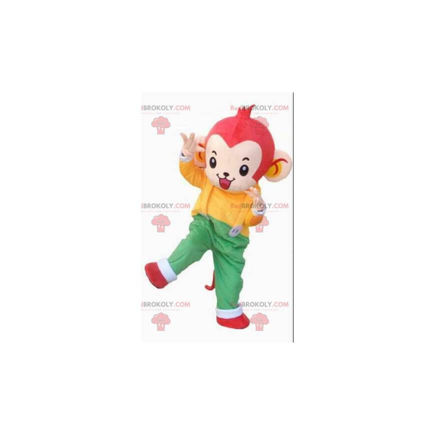 Monkey maskot i fargerikt antrekk, gigantisk apekostyme - Monkey maskot i fargerikt antrekk, gigantisk apekostyme -