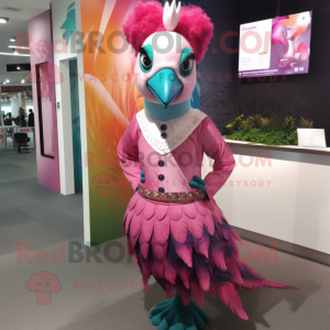 Pink Peacock maskot kostume...