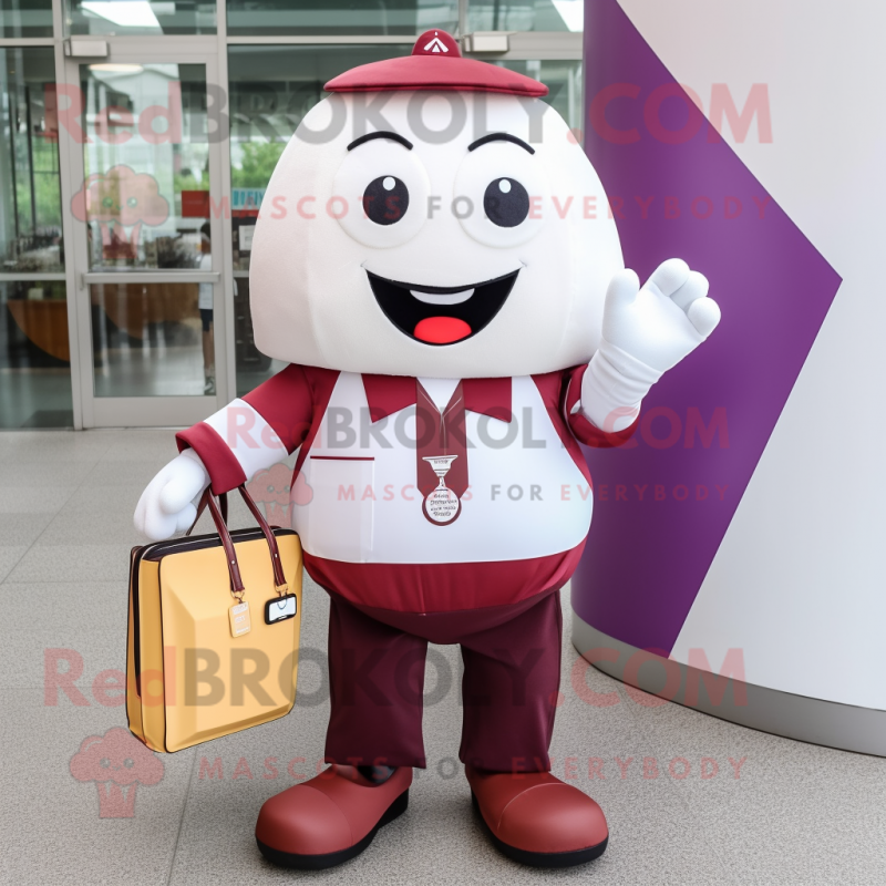 Maroon Ice Cream Cone mascot costume character dressed with a Polo Tee and Briefcases Maroon Ice Cream Cone mascot costume character dressed with a Polo Tee and Briefcases