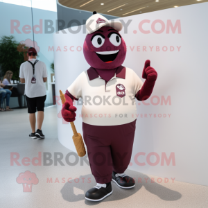 Maroon Ice Cream Cone mascot costume character dressed with a Polo Tee and Briefcases