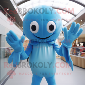 Sky Blue Squid maskot-dräkt...