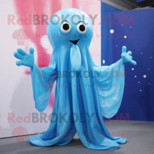 Sky Blue Squid mascot costume character dressed with a Bodysuit and Gloves