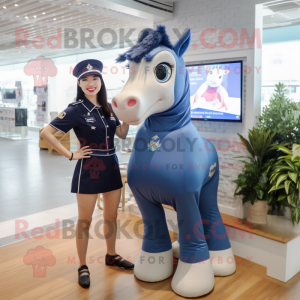 Navy Mare mascot costume character dressed with a One-Piece Swimsuit and Brooches
