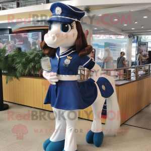 Navy Mare mascot costume character dressed with a One-Piece Swimsuit and Brooches