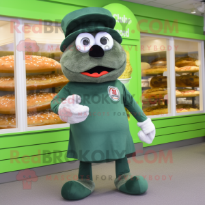 Forest Green Bagels mascot costume character dressed with a Bermuda Shorts and Hats