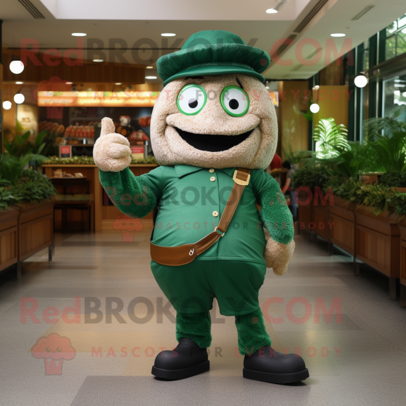 Forest Green Bagels mascot costume character dressed with a Bermuda Shorts and Hats Forest Green Bagels mascot costume character dressed with a Bermuda Shorts and Hats