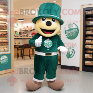 Forest Green Bagels mascot costume character dressed with a Bermuda Shorts and Hats