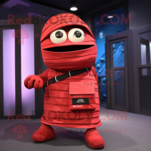 Red Mummy mascot costume character dressed with a Bermuda Shorts and Clutch bags