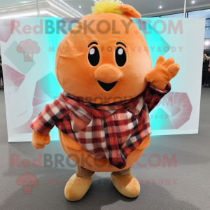 Peach Potato mascot costume character dressed with a Flannel Shirt and Scarf clips