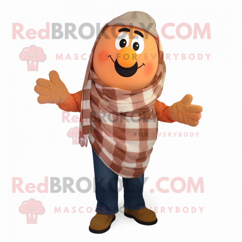 Peach Potato mascot costume character dressed with a Flannel Shirt and Scarf clips Peach Potato mascot costume character dressed with a Flannel Shirt and Scarf clips