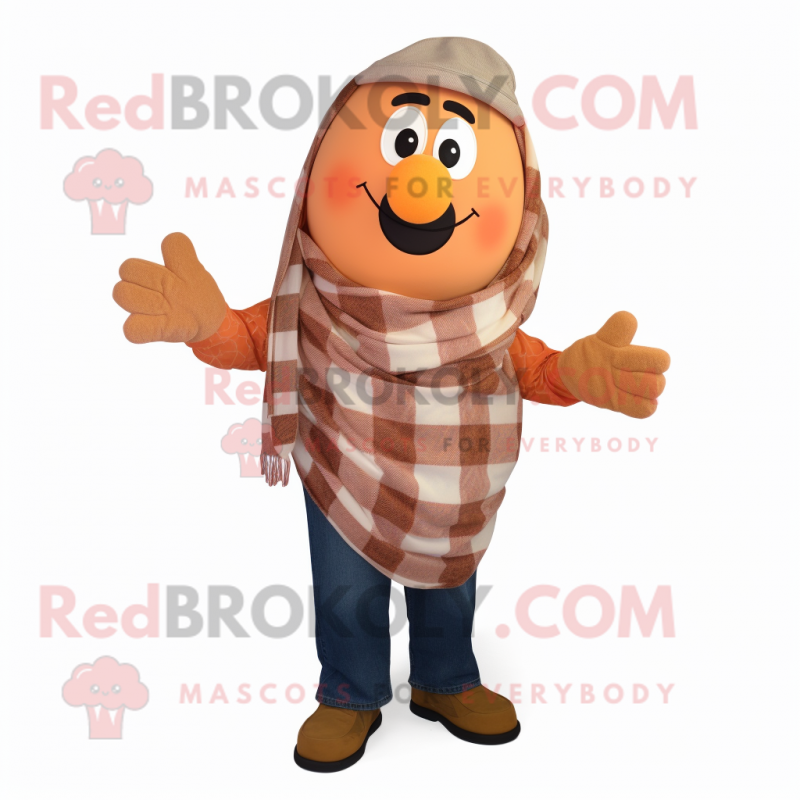 Peach Potato mascot costume character dressed with a Flannel Shirt and Scarf clips