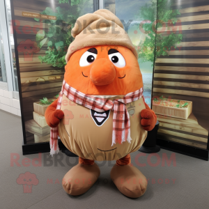 Peach Potato mascot costume character dressed with a Flannel Shirt and Scarf clips