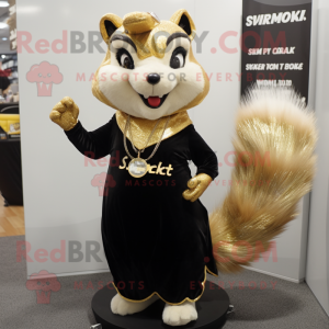 Gold Skunk mascot costume character dressed with a A-Line Skirt and Keychains