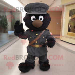 Black Army Soldier mascot costume character dressed with a Corduroy Pants and Hat pins