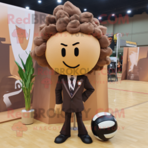 Brown Volleyball Ball mascot costume character dressed with a Blazer and Hair clips