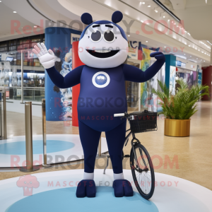 Navy Unicyclist mascot costume character dressed with a One-Piece Swimsuit and Clutch bags